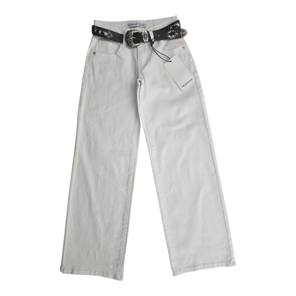 Telepatía White Wide-Leg Low Rise Size 0/24 Jeans Belt Included‎